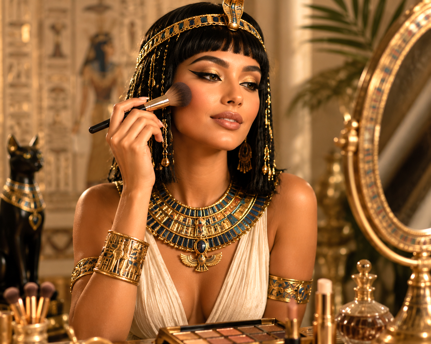 Cleopatra brushing on makeup image